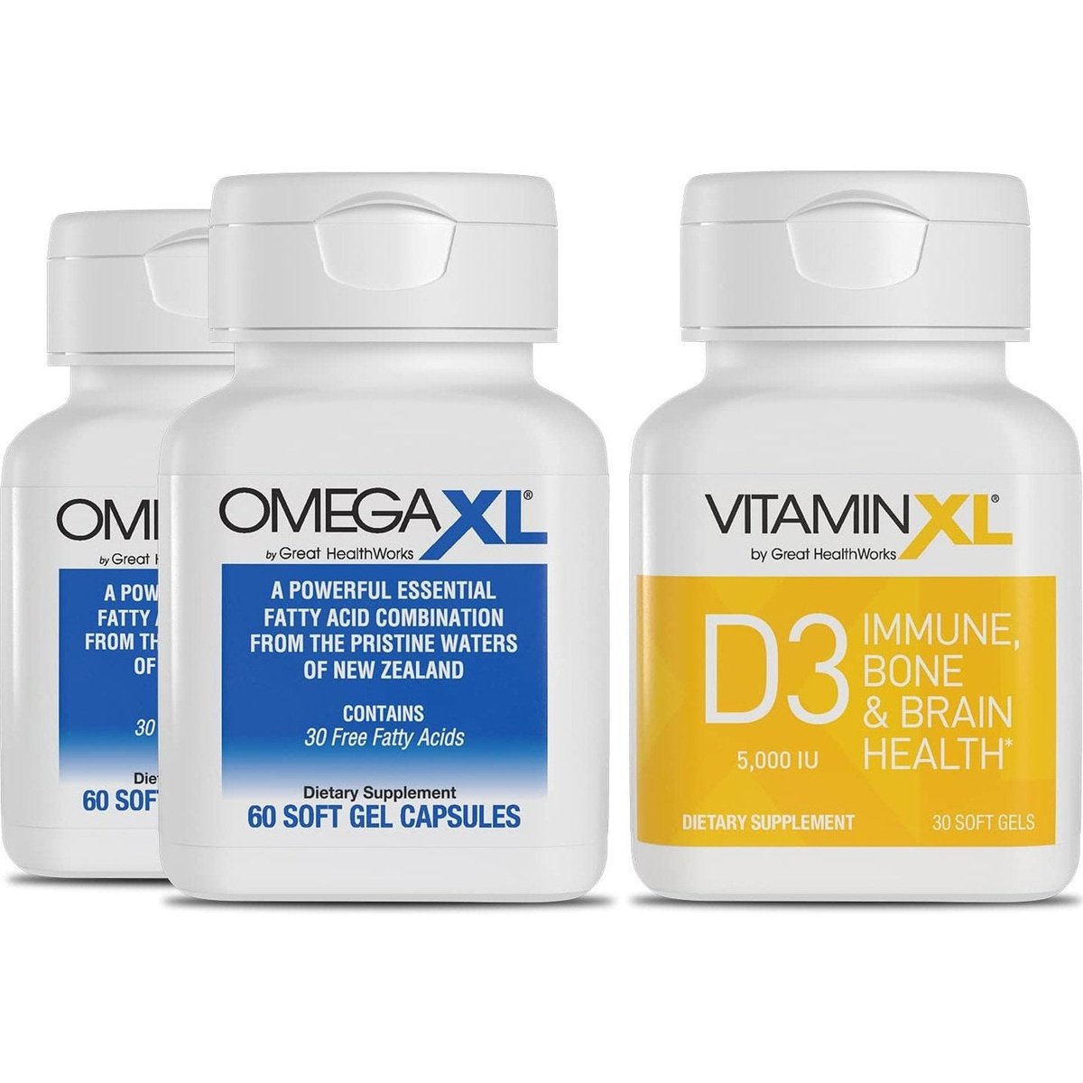 OmegaXL 120 Softgels (60 x 2 Pack) & VitaminXL D3 High Potency Daily Vitamin D 5000 IU 125mcg(30 Softgels)