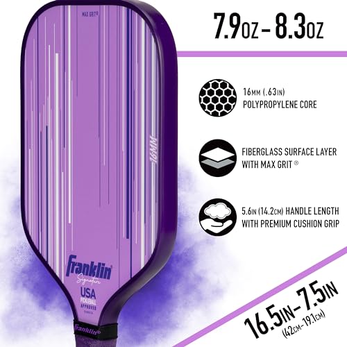 Franklin Sports Pro Pickleball Paddles - Signature Series Pro Pickleball Paddle with MaxGrit Surface - USA Pickleball (USAPA) Approved Tournament Pickleball Paddles - 13mm + 16mm Polypropylene Cores