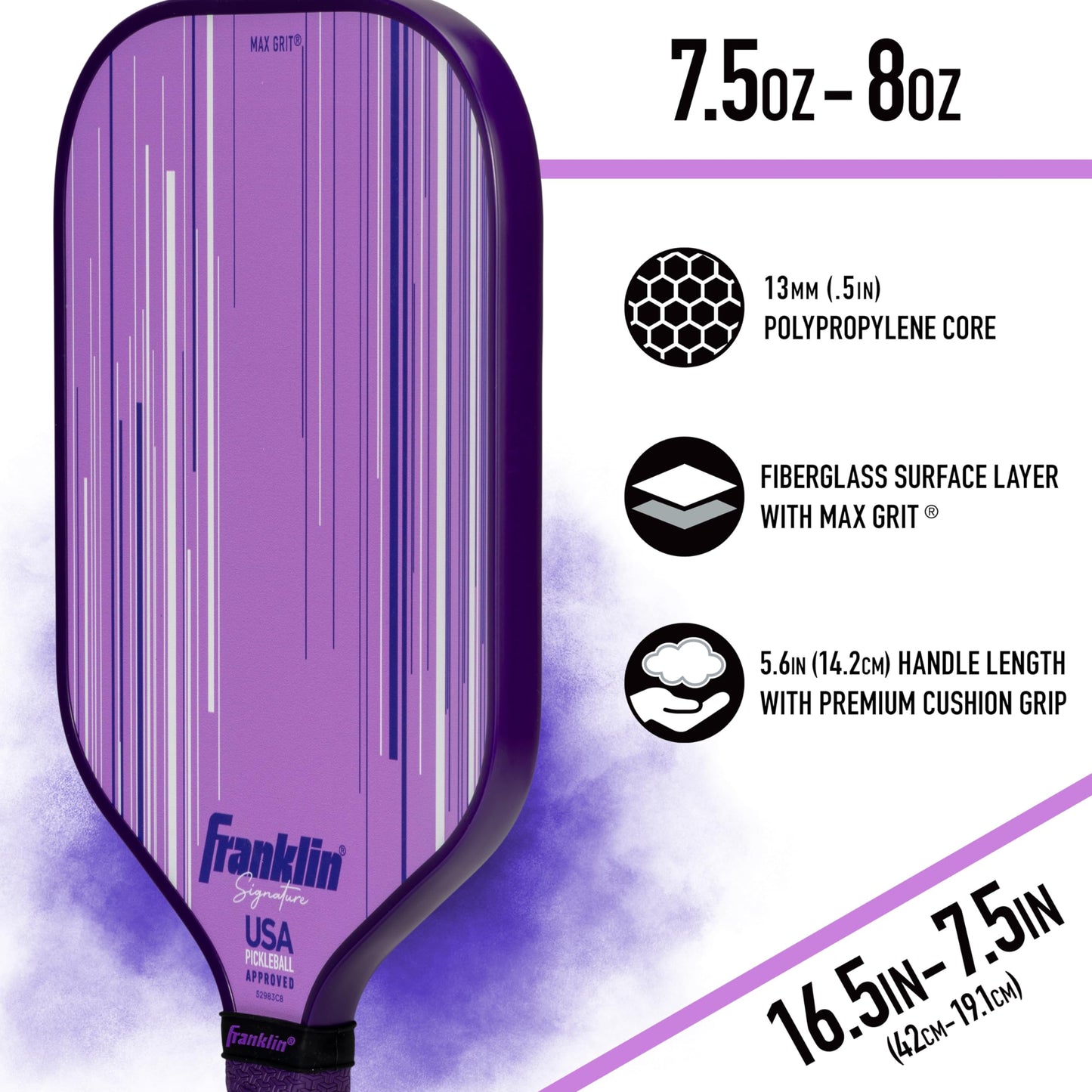 Franklin Sports Pro Pickleball Paddles - Signature Series Pro Pickleball Paddle with MaxGrit Surface - USA Pickleball (USAPA) Approved Tournament Pickleball Paddles - 13mm + 16mm Polypropylene Cores