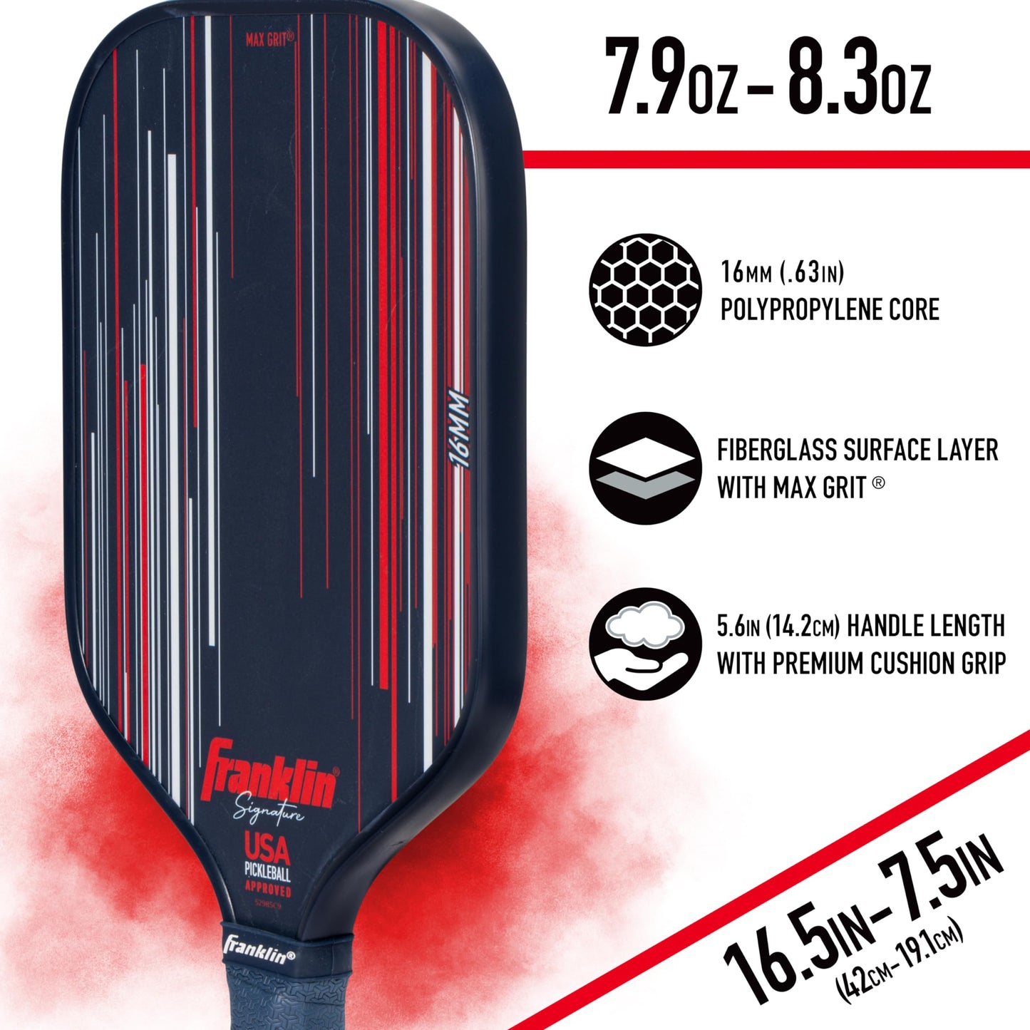 Franklin Sports Pro Pickleball Paddles - Signature Series Pro Pickleball Paddle with MaxGrit Surface - USA Pickleball (USAPA) Approved Tournament Pickleball Paddles - 13mm + 16mm Polypropylene Cores