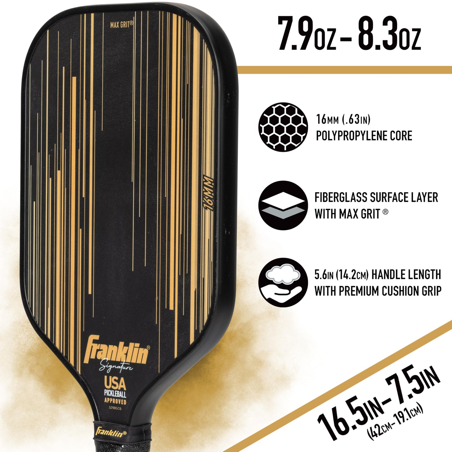 Franklin Sports Pro Pickleball Paddles - Signature Series Pro Pickleball Paddle with MaxGrit Surface - USA Pickleball (USAPA) Approved Tournament Pickleball Paddles - 13mm + 16mm Polypropylene Cores