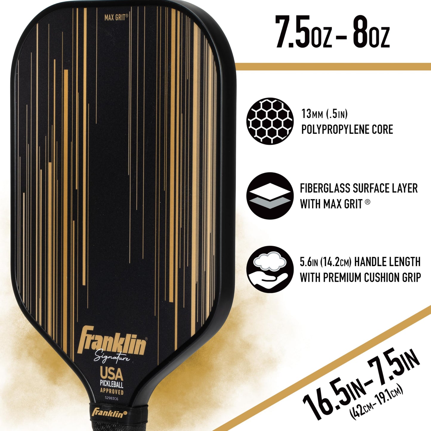 Franklin Sports Pro Pickleball Paddles - Signature Series Pro Pickleball Paddle with MaxGrit Surface - USA Pickleball (USAPA) Approved Tournament Pickleball Paddles - 13mm + 16mm Polypropylene Cores