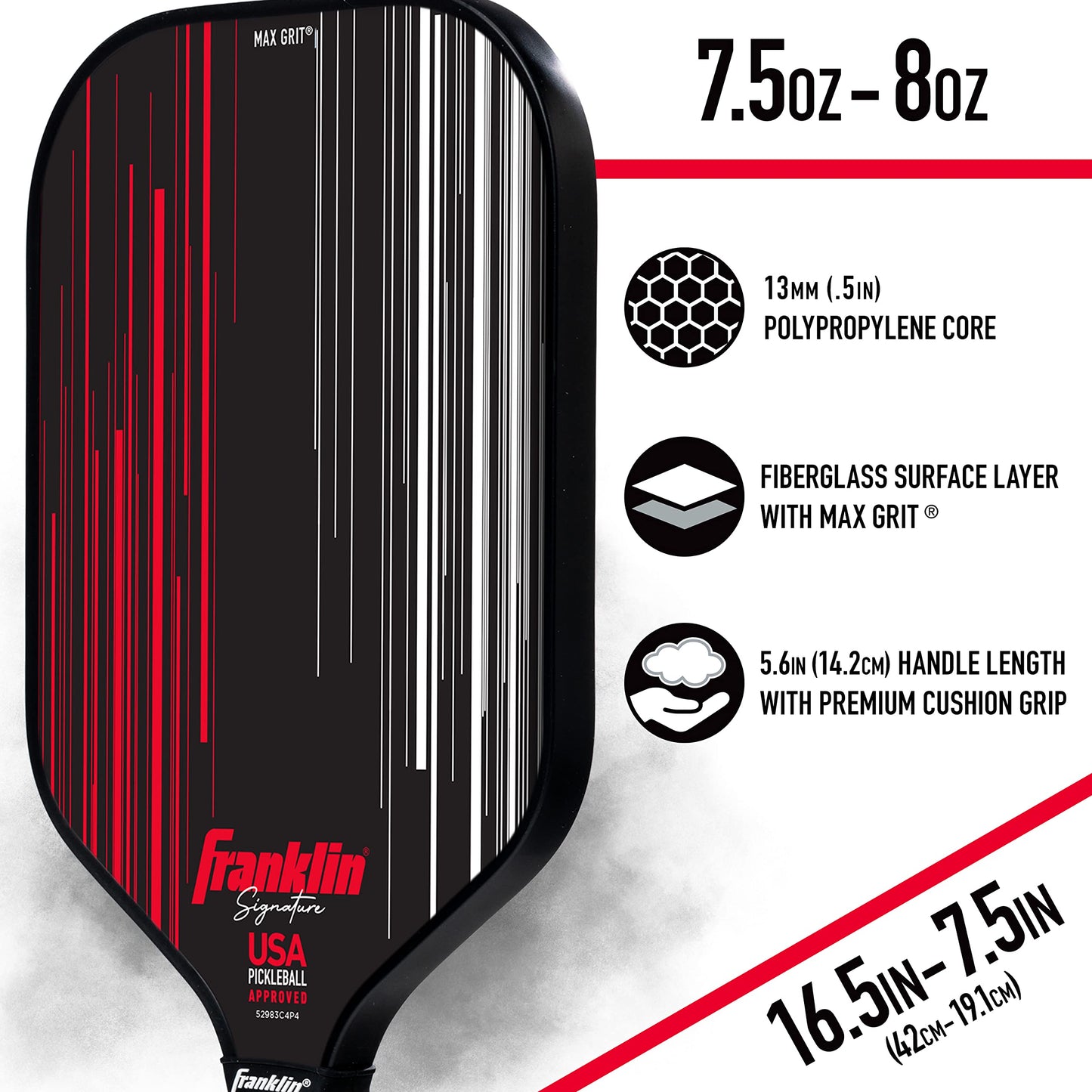 Franklin Sports Pro Pickleball Paddles - Signature Series Pro Pickleball Paddle with MaxGrit Surface - USA Pickleball (USAPA) Approved Tournament Pickleball Paddles - 13mm + 16mm Polypropylene Cores