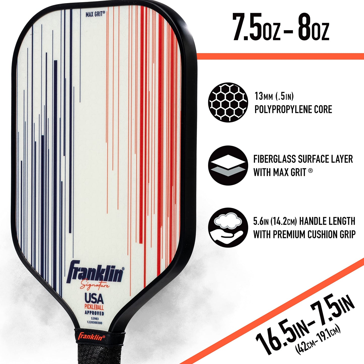 Franklin Sports Pro Pickleball Paddles - Signature Series Pro Pickleball Paddle with MaxGrit Surface - USA Pickleball (USAPA) Approved Tournament Pickleball Paddles - 13mm + 16mm Polypropylene Cores