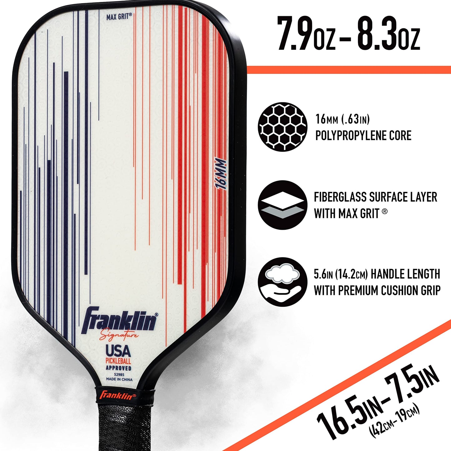 Franklin Sports Pro Pickleball Paddles - Signature Series Pro Pickleball Paddle with MaxGrit Surface - USA Pickleball (USAPA) Approved Tournament Pickleball Paddles - 13mm + 16mm Polypropylene Cores