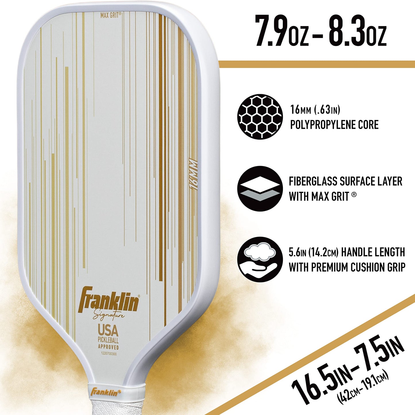 Franklin Sports Pro Pickleball Paddles - Signature Series Pro Pickleball Paddle with MaxGrit Surface - USA Pickleball (USAPA) Approved Tournament Pickleball Paddles - 13mm + 16mm Polypropylene Cores