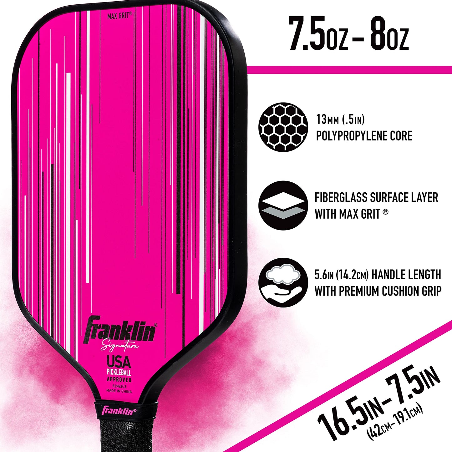 Franklin Sports Pro Pickleball Paddles - Signature Series Pro Pickleball Paddle with MaxGrit Surface - USA Pickleball (USAPA) Approved Tournament Pickleball Paddles - 13mm + 16mm Polypropylene Cores