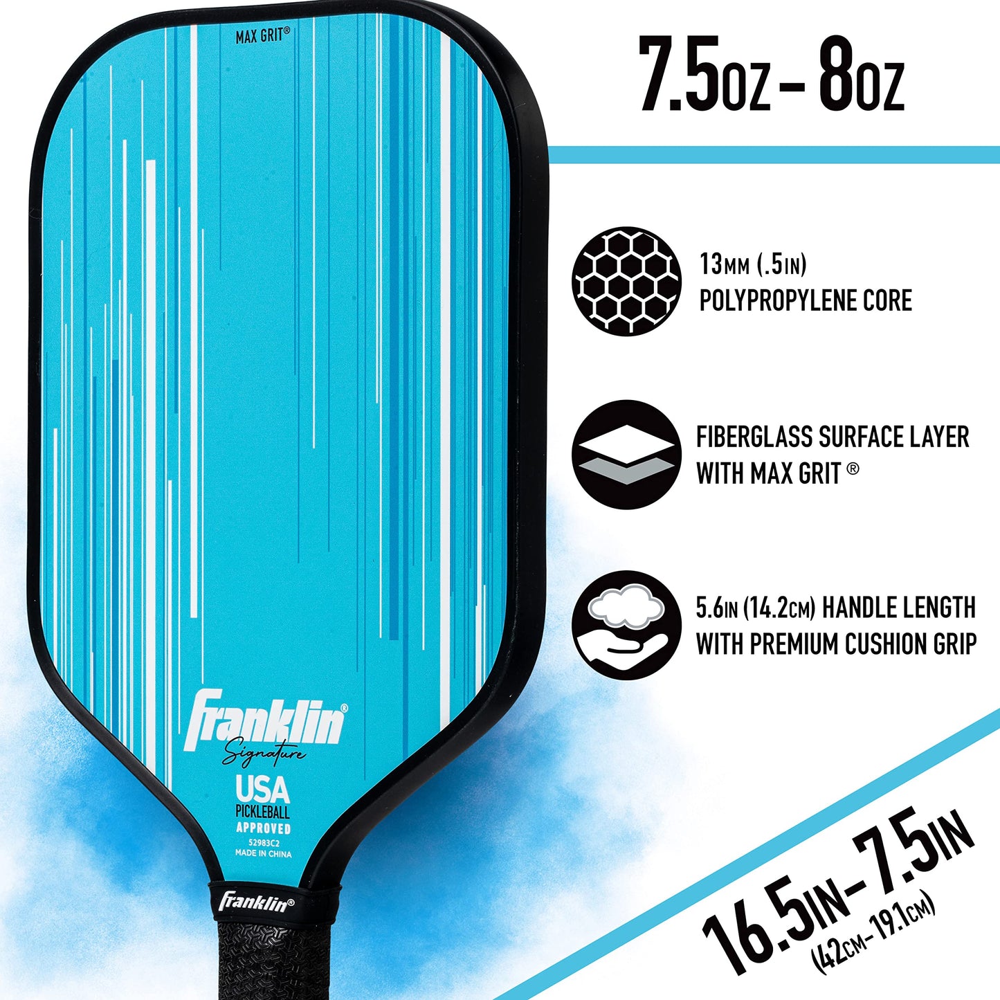 Franklin Sports Pro Pickleball Paddles - Signature Series Pro Pickleball Paddle with MaxGrit Surface - USA Pickleball (USAPA) Approved Tournament Pickleball Paddles - 13mm + 16mm Polypropylene Cores