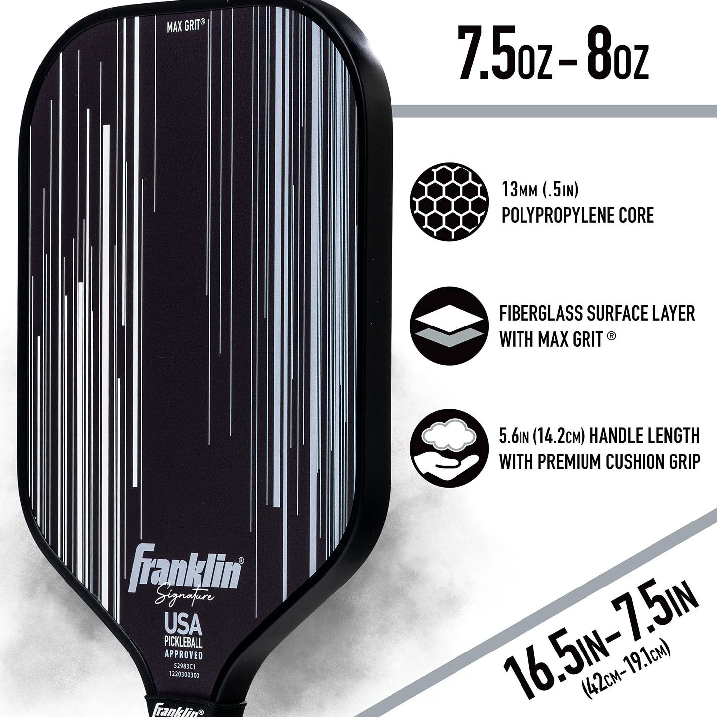 Franklin Sports Pro Pickleball Paddles - Signature Series Pro Pickleball Paddle with MaxGrit Surface - USA Pickleball (USAPA) Approved Tournament Pickleball Paddles - 13mm + 16mm Polypropylene Cores