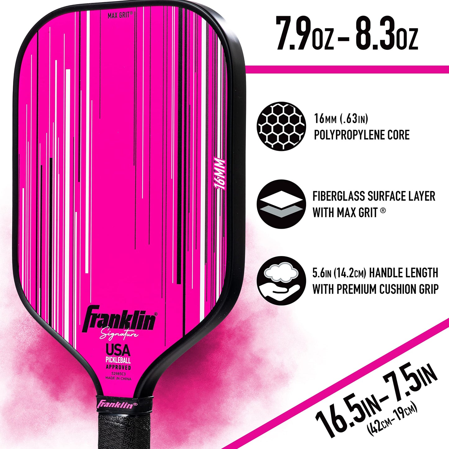 Franklin Sports Pro Pickleball Paddles - Signature Series Pro Pickleball Paddle with MaxGrit Surface - USA Pickleball (USAPA) Approved Tournament Pickleball Paddles - 13mm + 16mm Polypropylene Cores