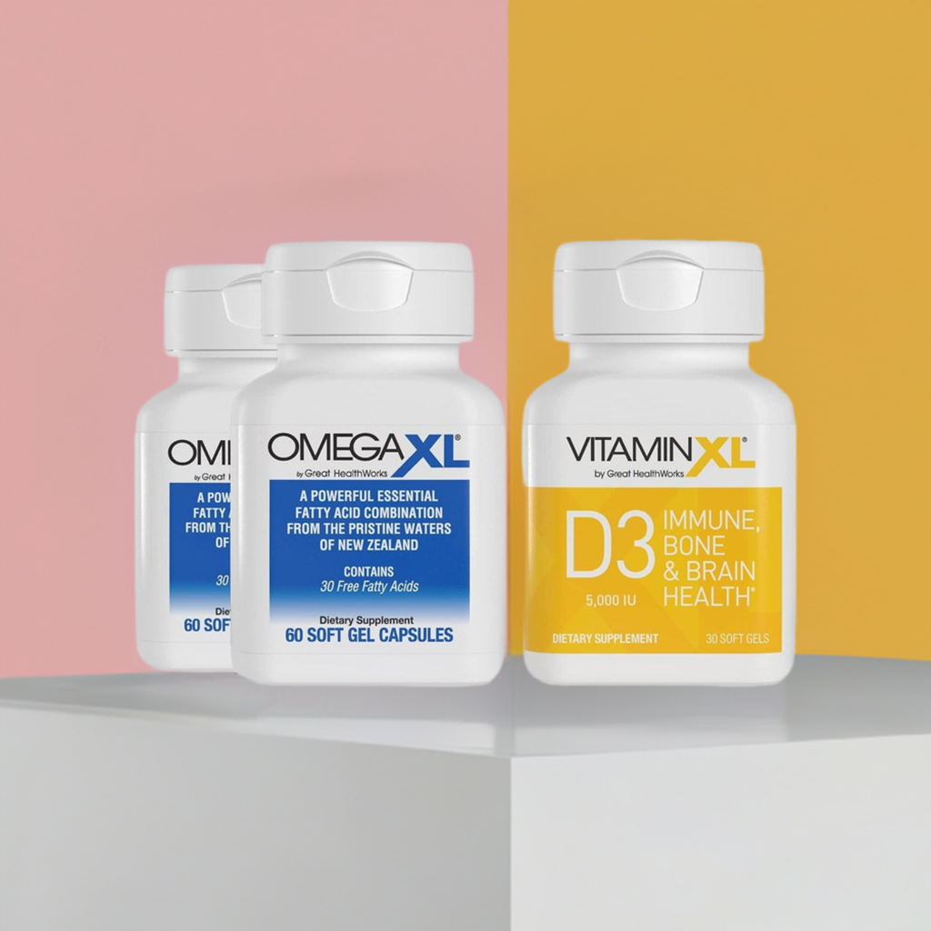 OmegaXL 120 Softgels (60 x 2 Pack) & VitaminXL D3 High Potency Daily Vitamin D 5000 IU 125mcg(30 Softgels)