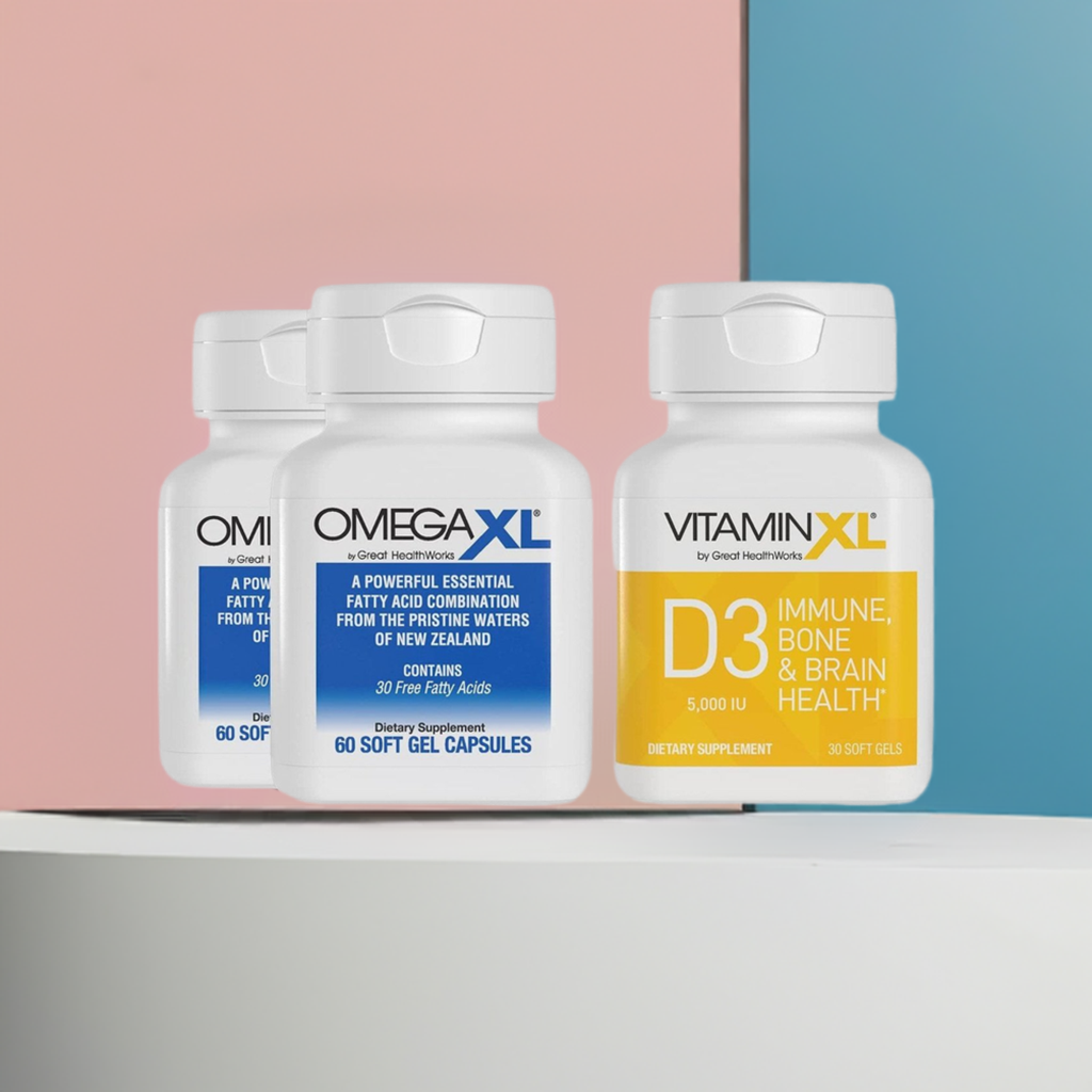 OmegaXL 120 Softgels (60 x 2 Pack) & VitaminXL D3 High Potency Daily Vitamin D 5000 IU 125mcg(30 Softgels)