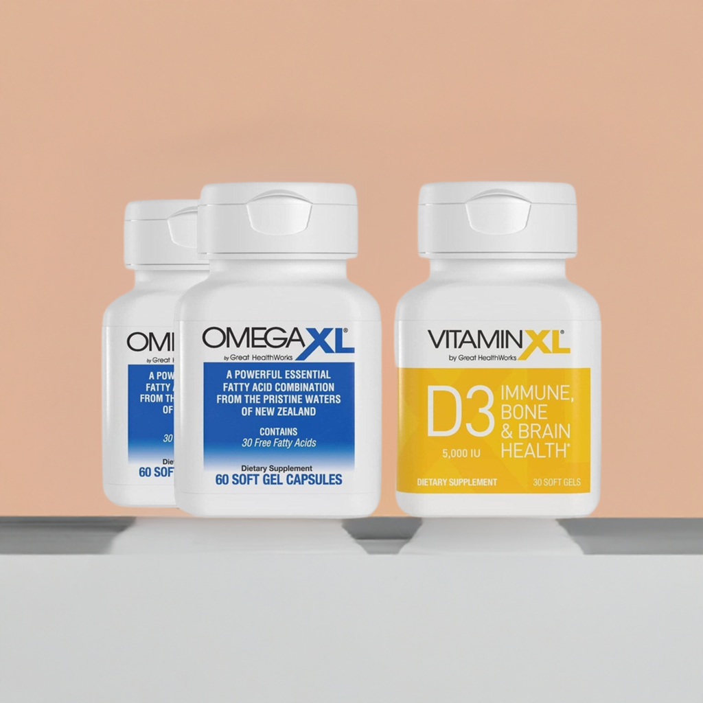 OmegaXL 120 Softgels (60 x 2 Pack) & VitaminXL D3 High Potency Daily Vitamin D 5000 IU 125mcg(30 Softgels)